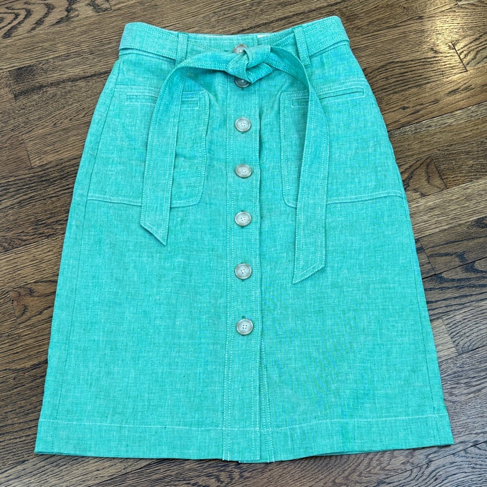J. Crew green linen blend Button-Down Skirt, 0